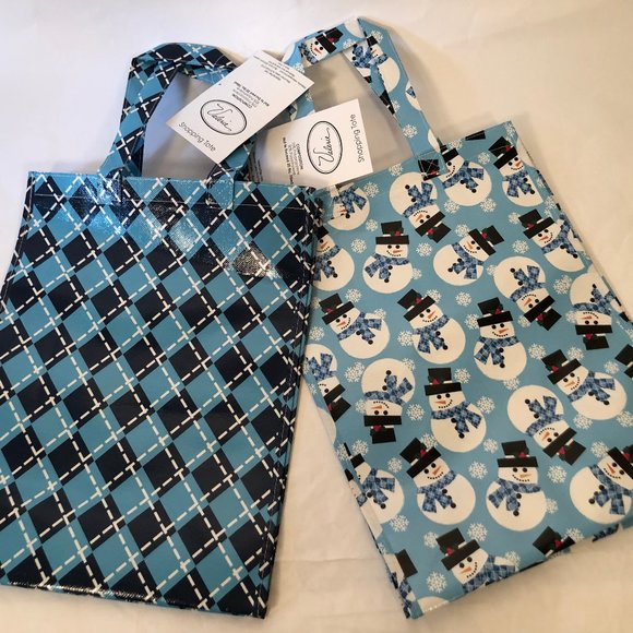 Gift Bags Valerie Parr Hill Shop Tote Roling Blue Snowman Christmas Plaid LOT 6 - Picture 5 of 11